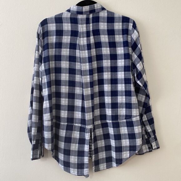 Velvet Heart plaid navy and white button down large cotton - Picture 7 of 7